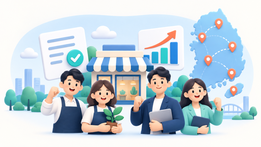 전국의 소상공인·청년·창업기업을 위한 정부지원사업 안내 일러스트